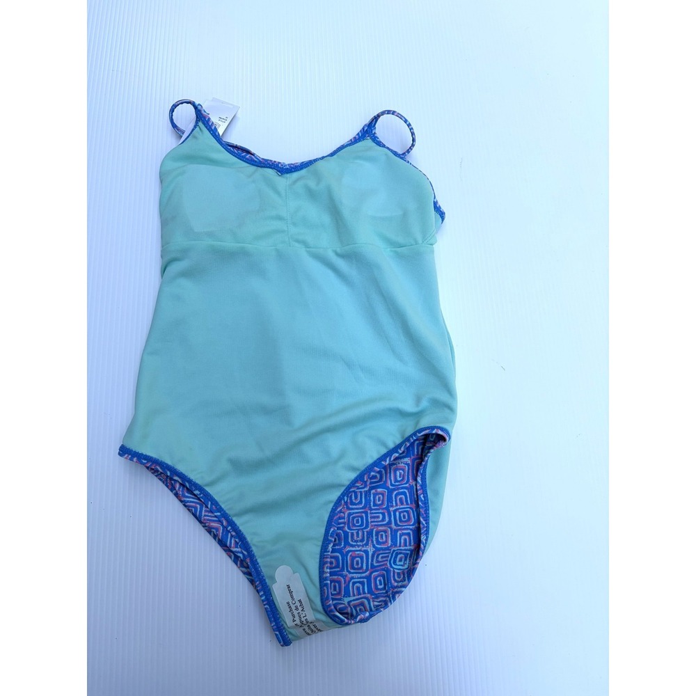 Raisins Girls Size 12 Norie One Piece Swimsuit Blue Geometric Caged Back - Picture 10 of 13